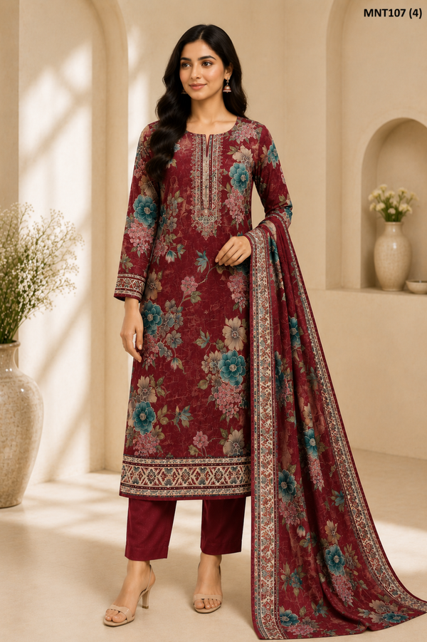 Unstitched Printed Lawn 3-Piece Suit with Dupatta – Floral Collection