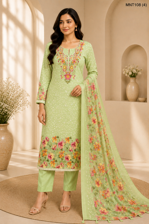 Pastel Embroidered Lawn Suit – Unstitched 3-Piece with Printed Dupatta