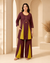 Readymade Maroon & Mustard Cotton Co-Ord Set for Women with Pocket Palazzo | Premium Designer Wear