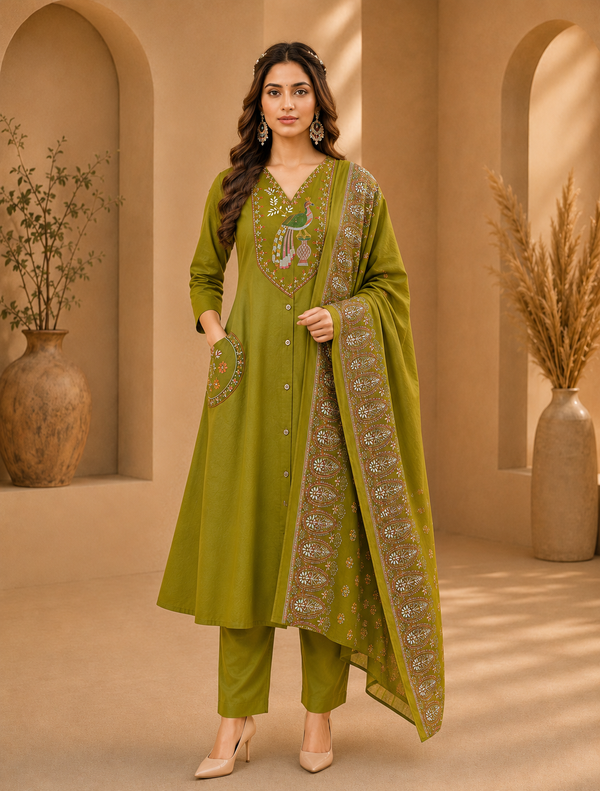 Dhabu Cotton A-Line Suit Set