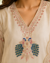 Ivory Crunchy Silk Unstitched Suit with Peacock Dupatta