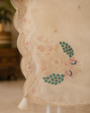 Ivory Crunchy Silk Unstitched Suit with Peacock Dupatta