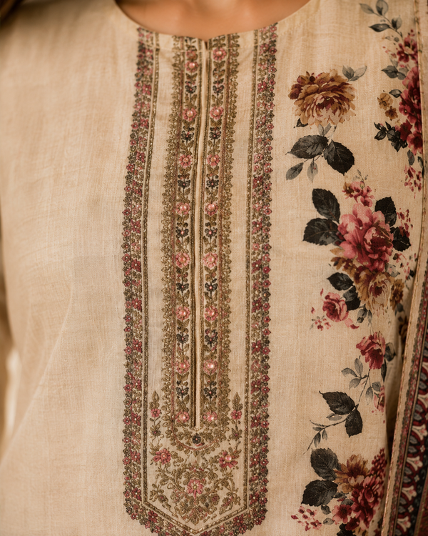 Assam Silk Unstitched Suit with Printed Dupatta