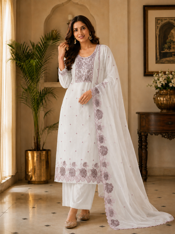 Malchandari Unstitched Suit with Embroidered Dupatta