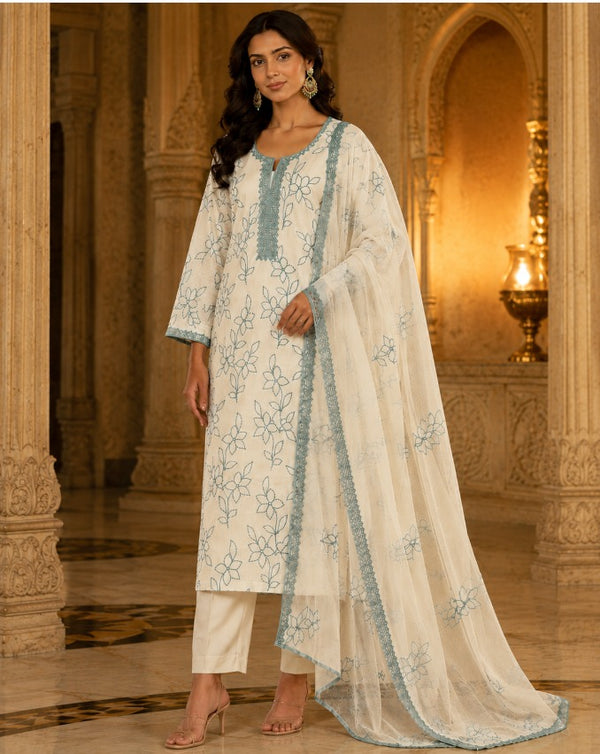Mal Chanderi Unstitched Suit with Organza Dupatta