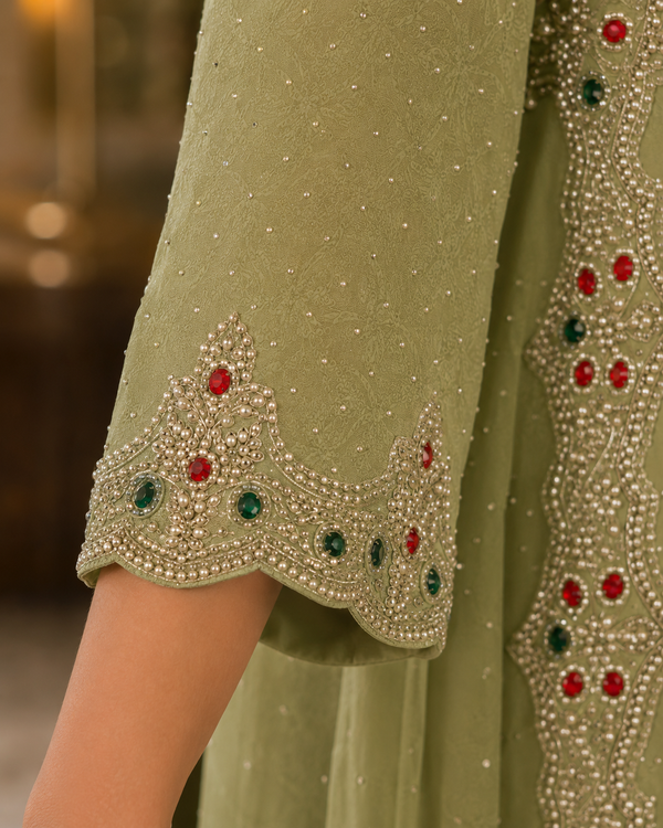 Unstitched Fancy Suit with Kundan Work