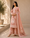 Women's Unstitched Jamdani Suit Set with Embroidered Kurta, Pant & Dupatta – 3 Piece Ethnic Wear