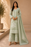 Women's Unstitched Jamdani Suit Set with Embroidered Kurta, Pant & Dupatta – 3 Piece Ethnic Wear