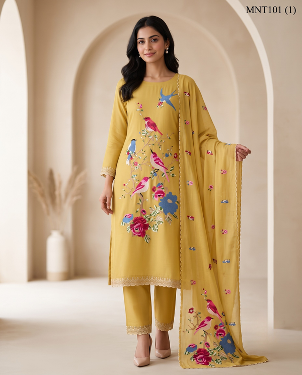 Elegant Cotton Kurta Pant Dupatta Set | Party & Casual Wear