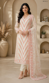 Georgette Party Wear Suit Set – Peach Chevron Embroidered Kurta with Dupatta (MNT102)