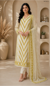 Georgette Party Wear Suit Set – Peach Chevron Embroidered Kurta with Dupatta (MNT102)