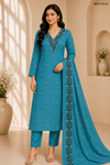 Women's Embroidered Cotton Kurta Set with Pant & Dupatta – 3 Piece Straight Suit