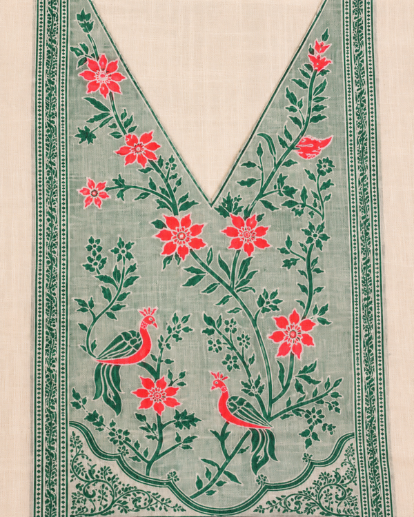 Premium White Jamdani Suit Set with Green Printed Dupatta for Women
