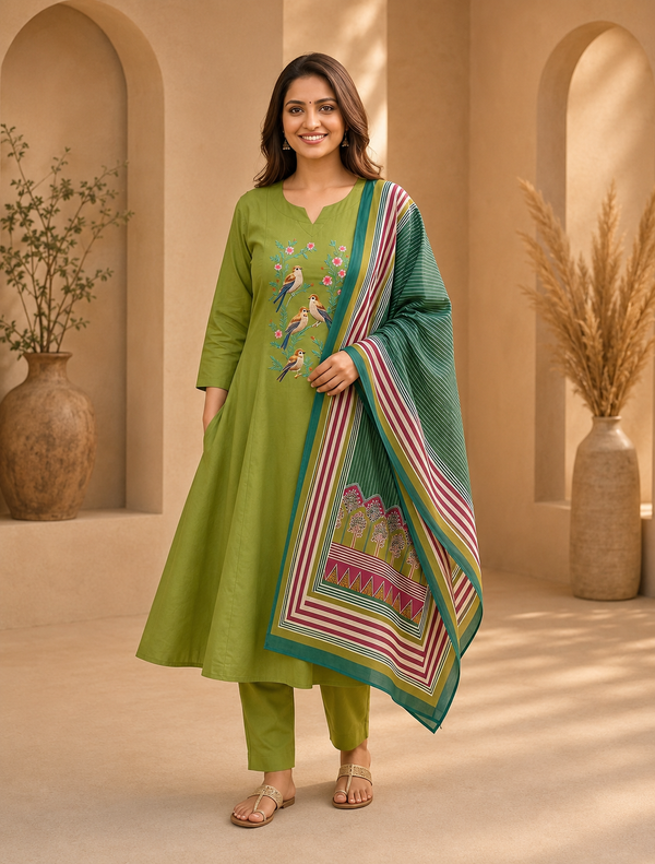 Dhabu Cotton A-Line Suit Set