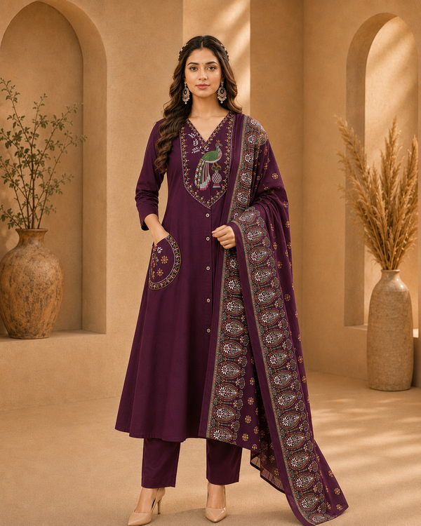 Dhabu Cotton A-Line Suit Set