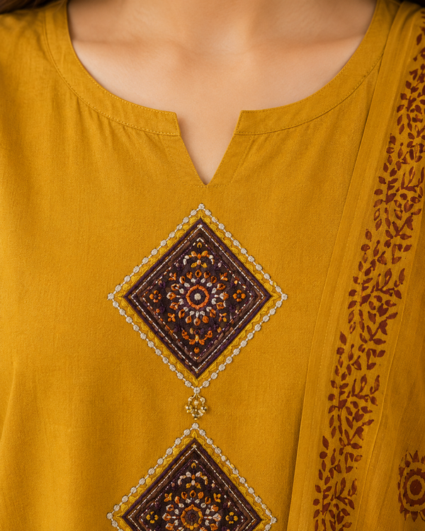 Dhabu Cotton Suit Set with Dupatta