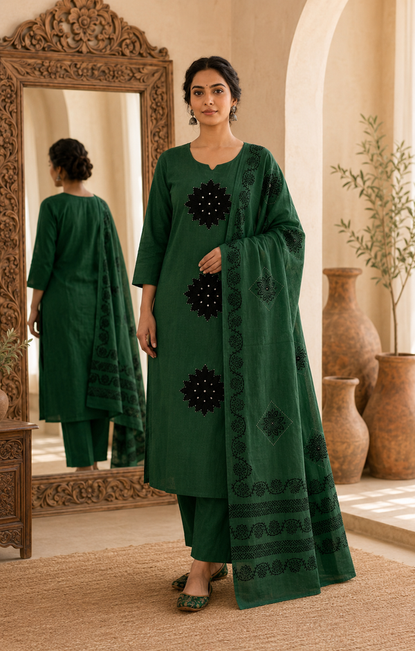 Dhabu Cotton Suit Set with Dupatta