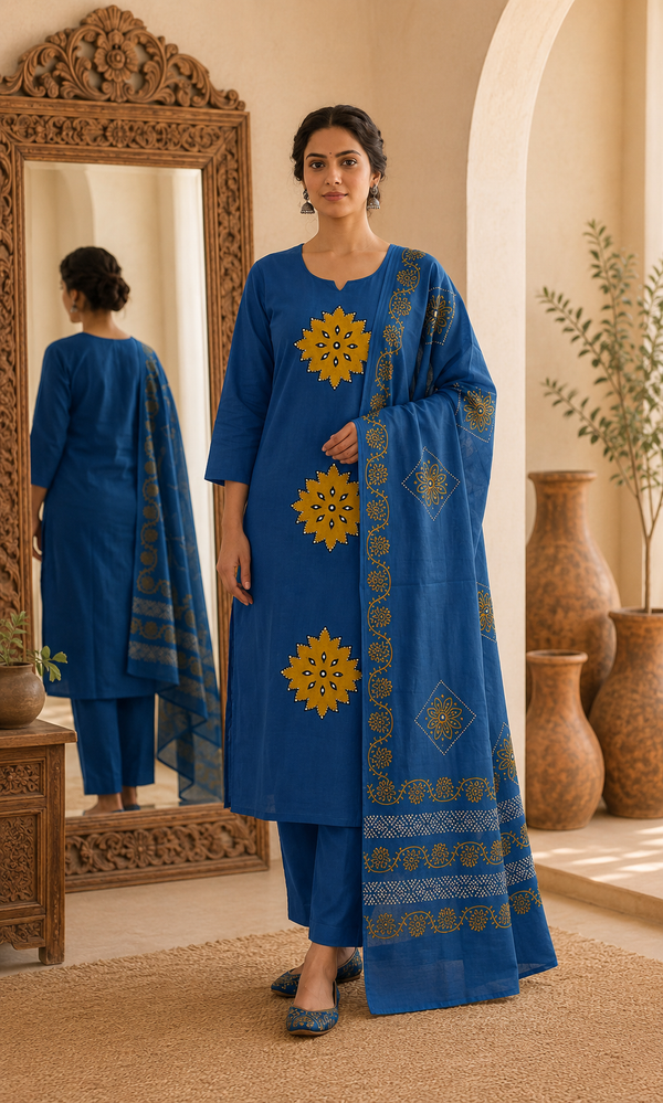 Dhabu Cotton Suit Set with Dupatta