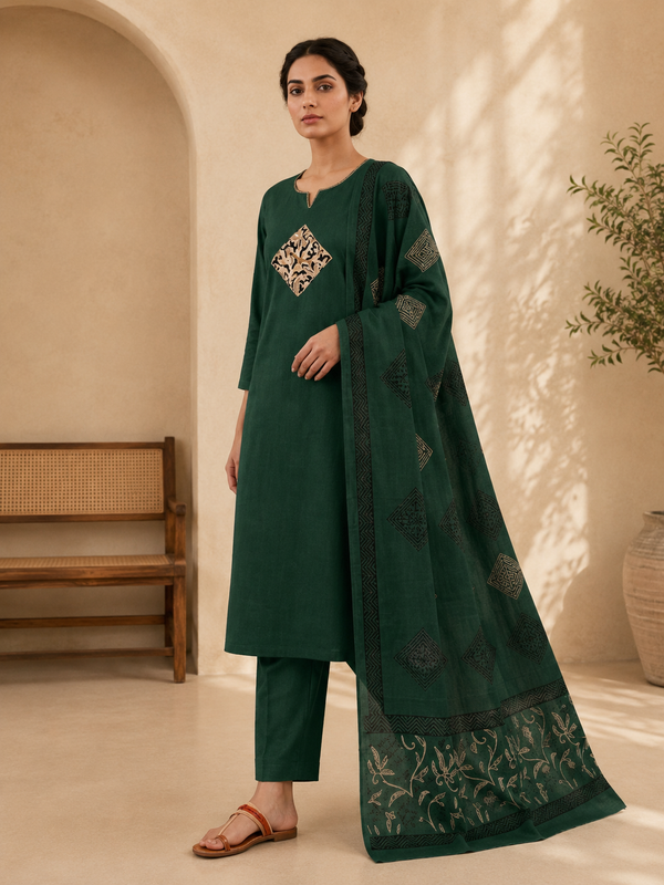 Dhabu Cotton Suit Set with Dupatta