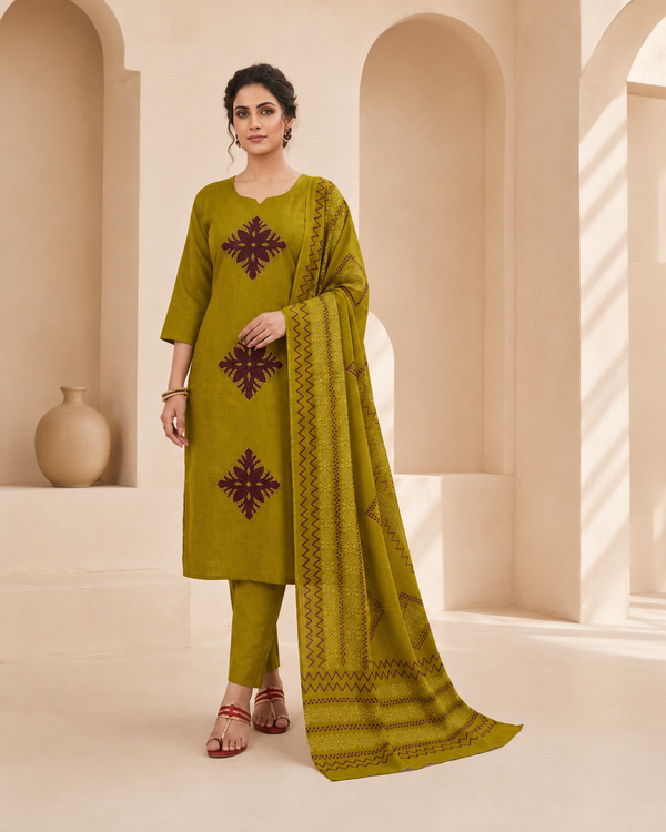 Dhabu Cotton Suit Set with Dupatta