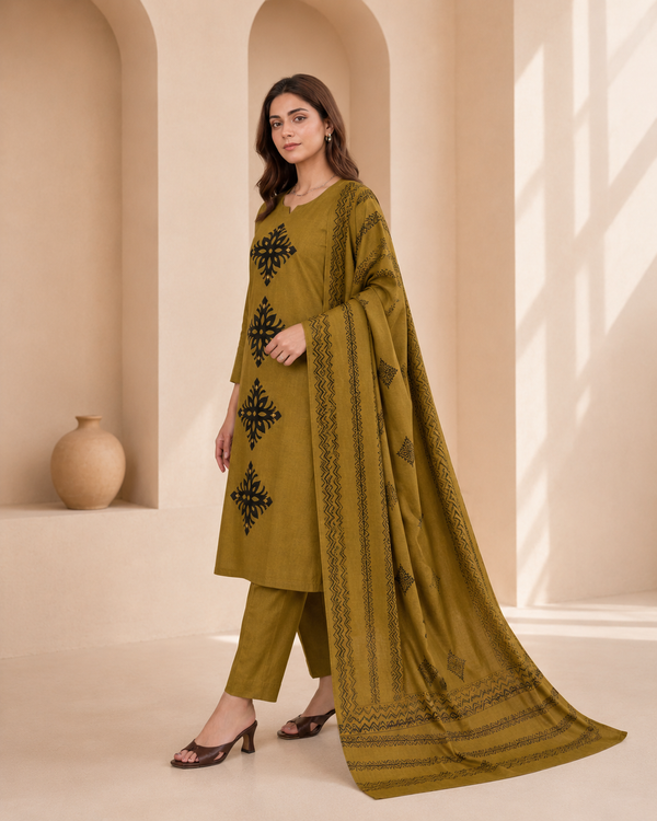 Dhabu Cotton Suit Set with Dupatta