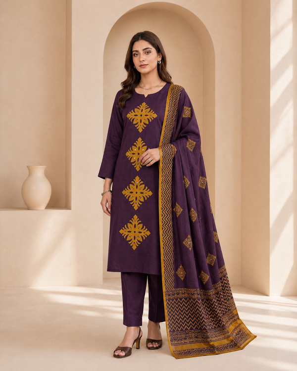 Dhabu Cotton Suit Set with Dupatta