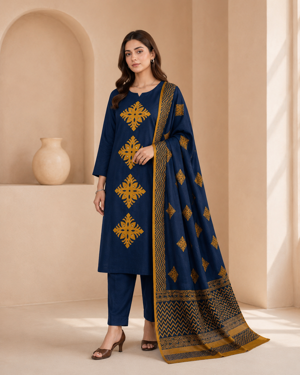 Dhabu Cotton Suit Set with Dupatta
