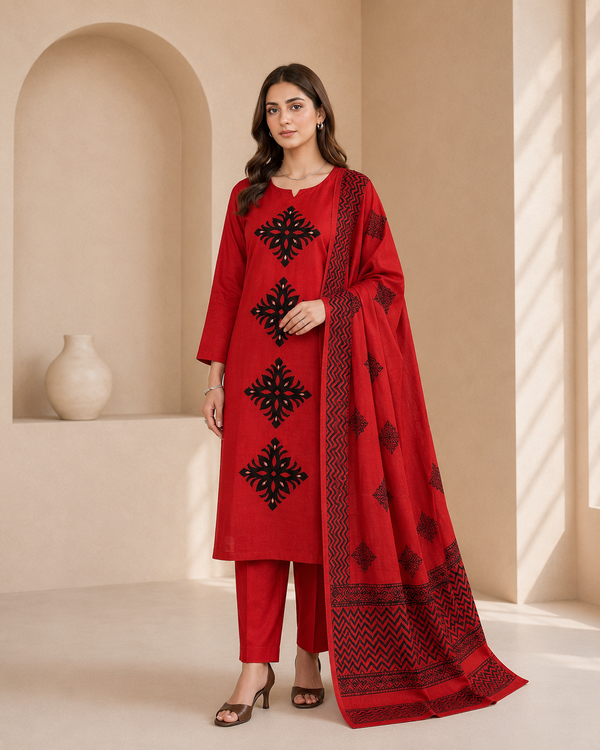 Dhabu Cotton Suit Set with Dupatta