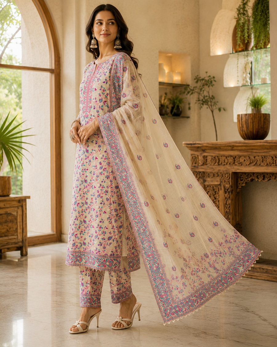 Ivory Jamdani Mul Cotton Unstitched Suit