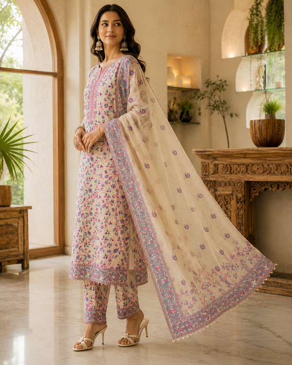 Ivory Jamdani Mul Cotton Unstitched Suit