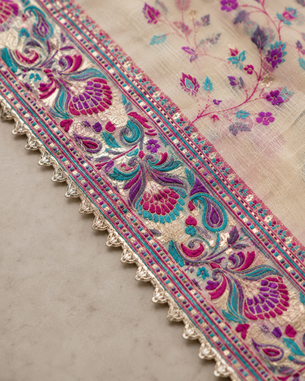 Ivory Jamdani Mul Cotton Unstitched Suit