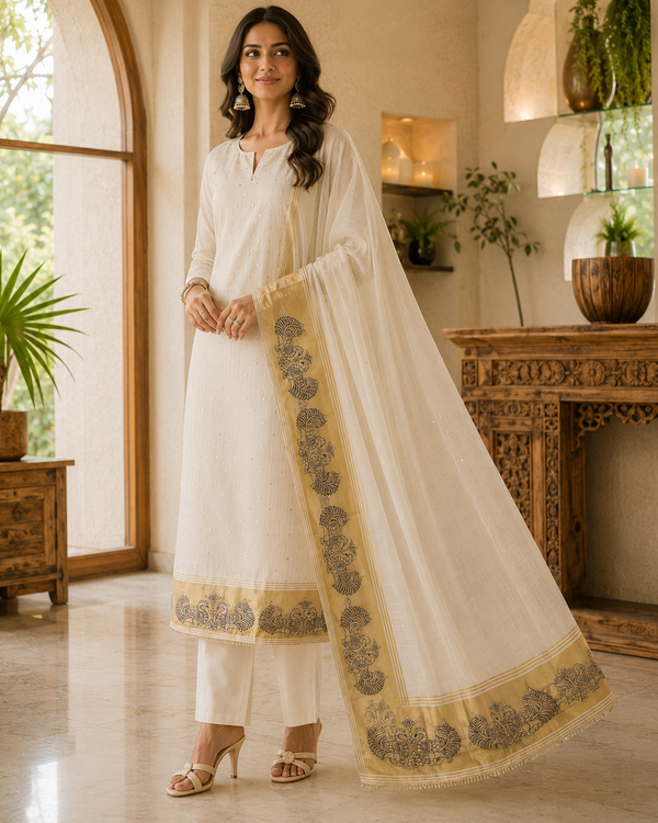 Peacock Jamdani Mul Cotton Unstitched Suit
