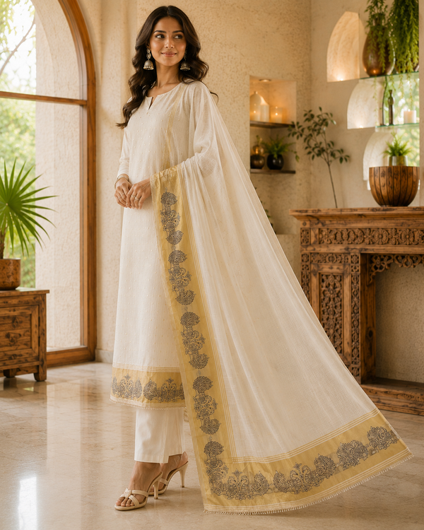 Peacock Jamdani Mul Cotton Unstitched Suit