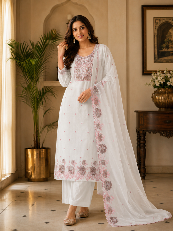 Malchandari Unstitched Suit with Embroidered Dupatta