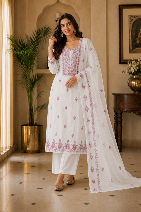Malchandari Unstitched Suit with Organza Dupatta