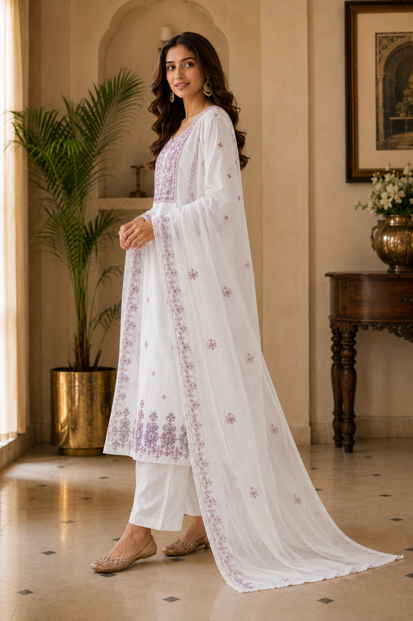 Malchandari Unstitched Suit with Organza Dupatta