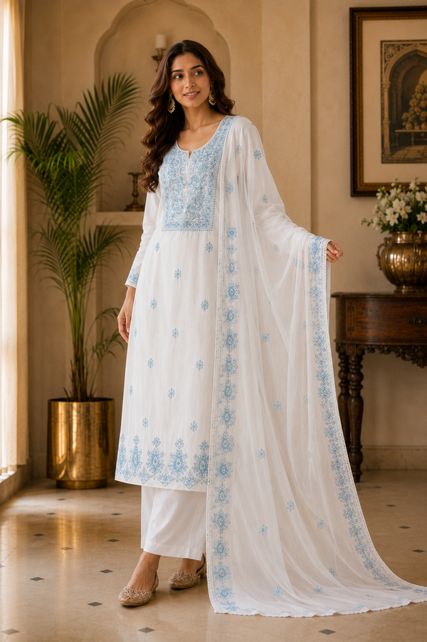 Malchandari Unstitched Suit with Organza Dupatta