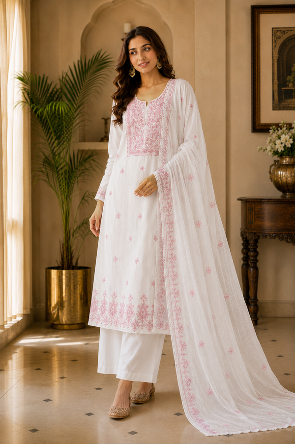 Malchandari Unstitched Suit with Organza Dupatta