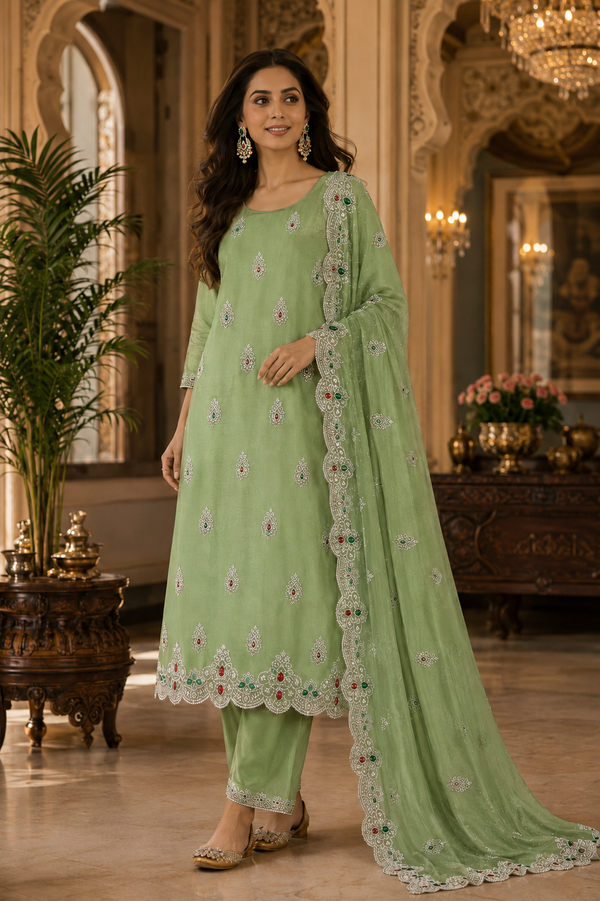Fancy Unstitched Suit with Hiraniya Silk Dupatta