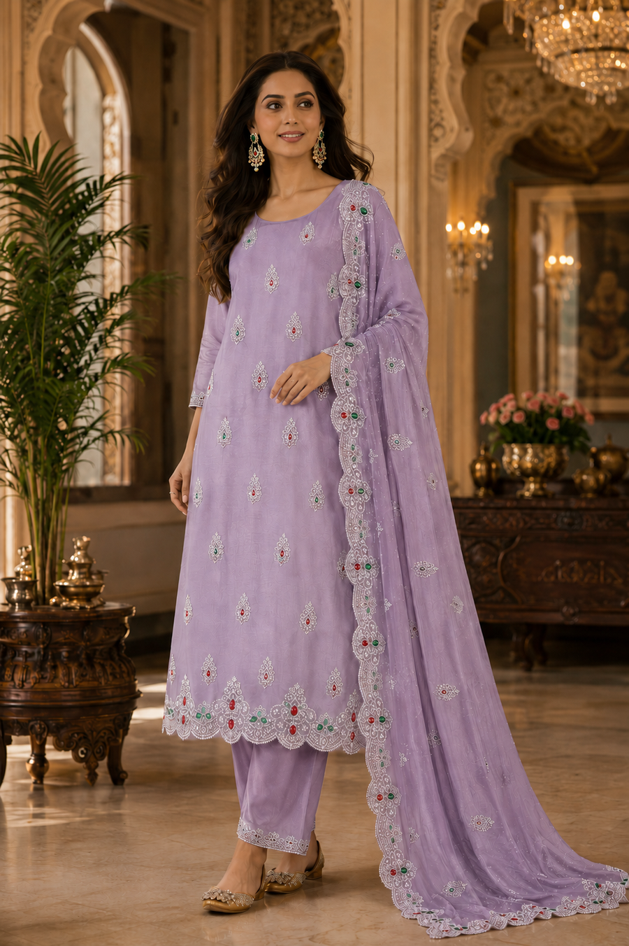 Fancy Unstitched Suit with Hiraniya Silk Dupatta