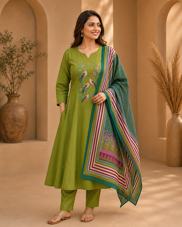Dhabu Cotton A-Line Suit Set