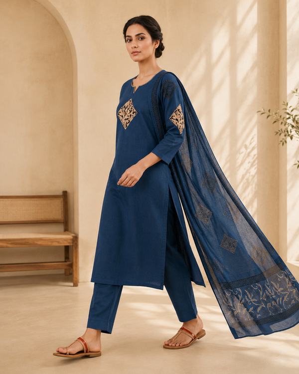Dhabu Cotton Suit Set with Dupatta