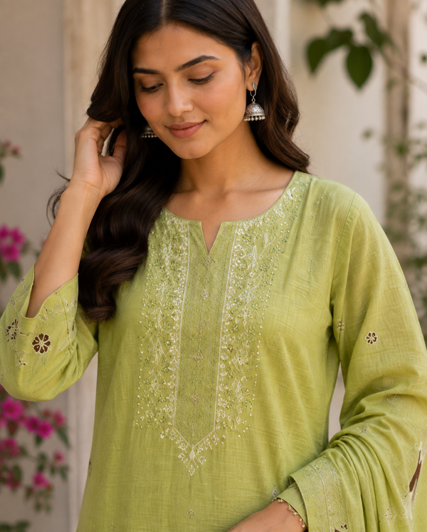 Unstitched Jamdani Cotton Suit with Bird Dupatta