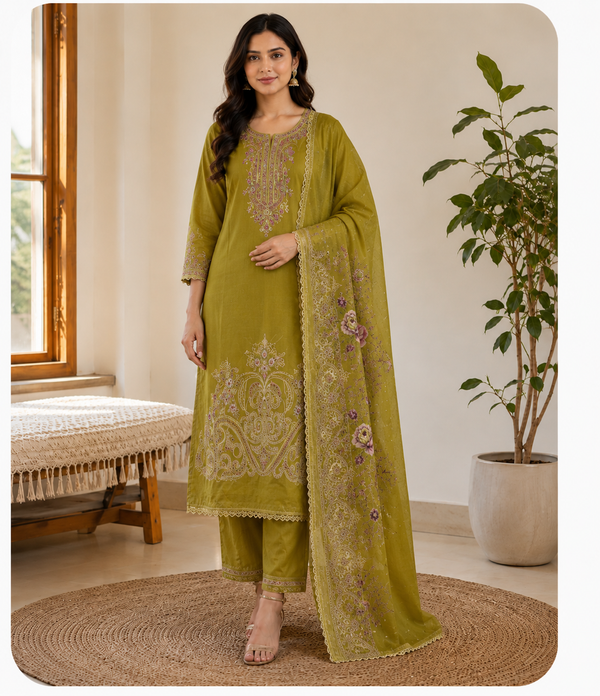 Mal Chanderi Unstitched 3-Piece Suit