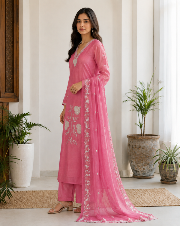 Mal Chanderi Unstitched Suit Set