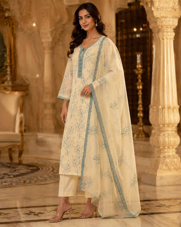 Mal Chanderi Unstitched Suit with Organza Dupatta