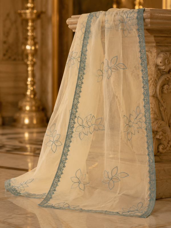 Mal Chanderi Unstitched Suit with Organza Dupatta