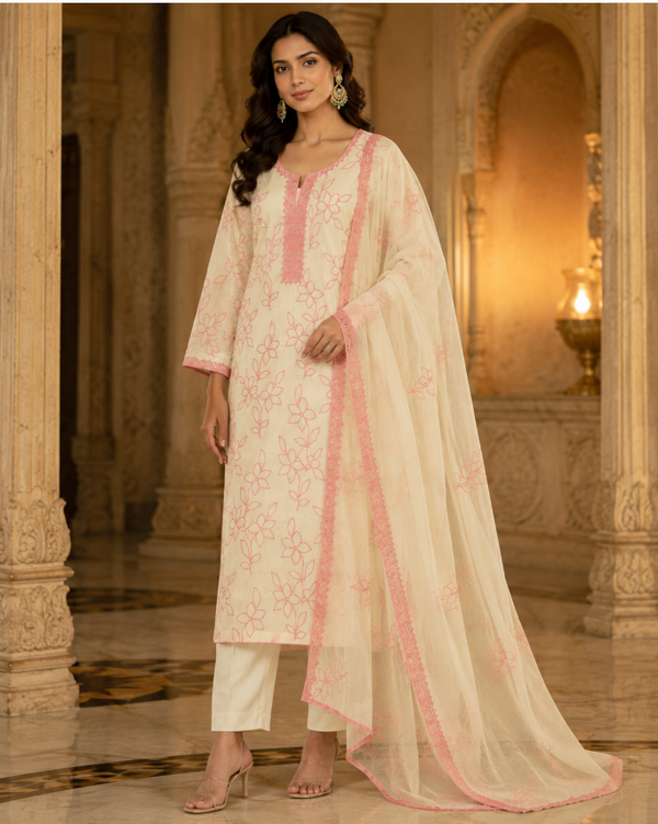 Mal Chanderi Unstitched Suit with Organza Dupatta