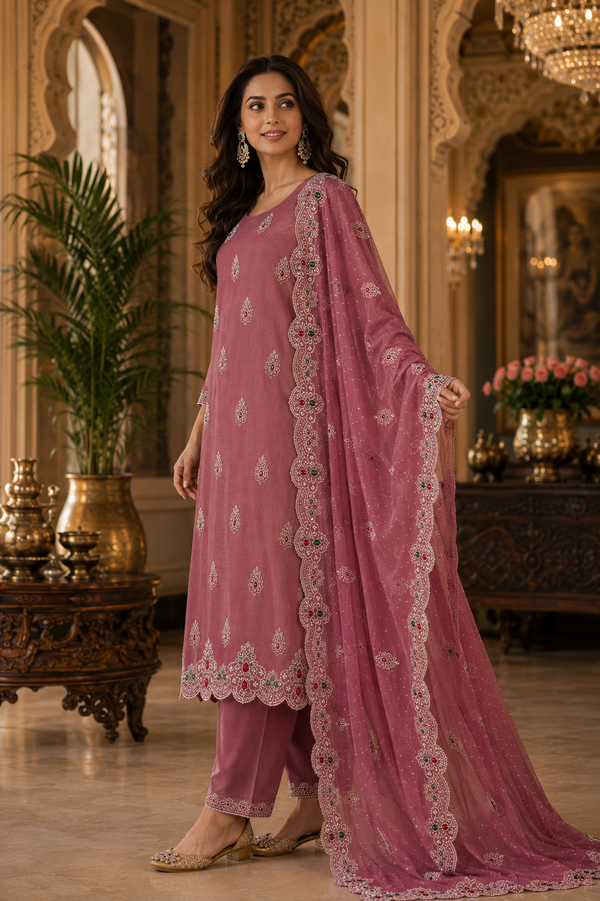 Fancy Unstitched Suit with Hiraniya Silk Dupatta
