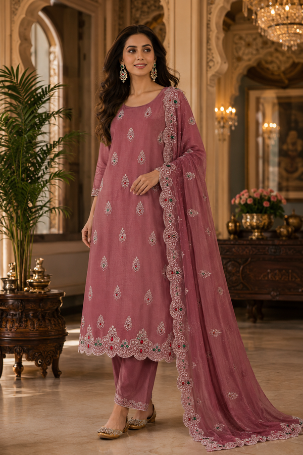 Fancy Unstitched Suit with Hiraniya Silk Dupatta